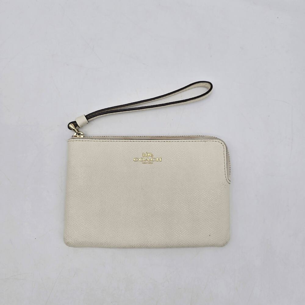 Coach Women's Crossgrain Leather Corner Zip Wristlet Shopping Ivory Gold